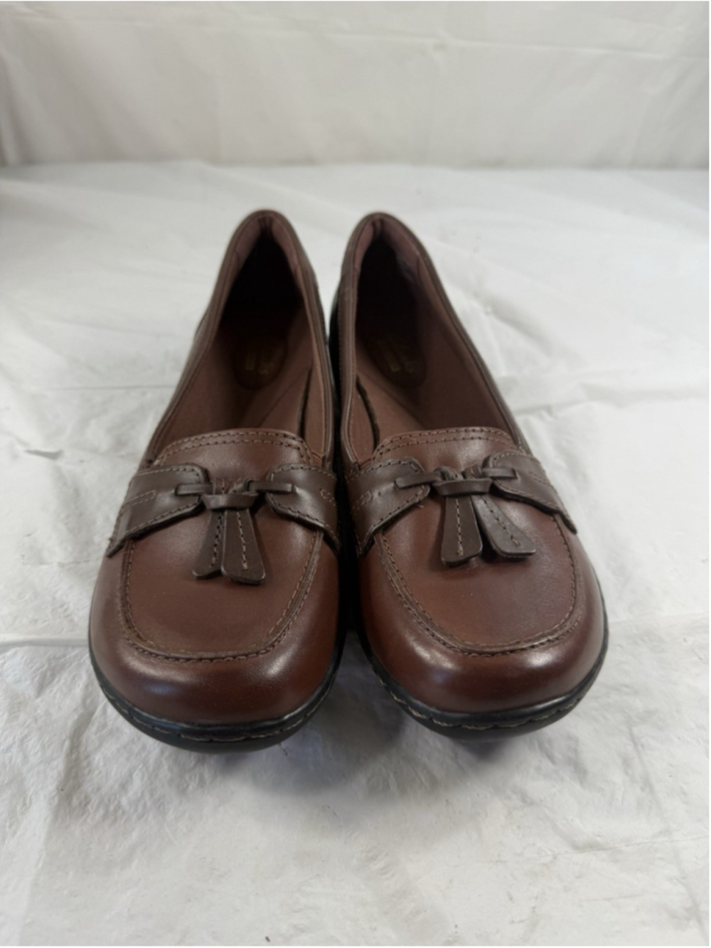 Clarks Womens Ashland Bubble Loafers Brown Leather Slip On Tassel Size 8.5 N new - Picture 2 of 15